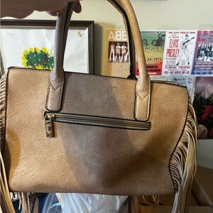 Tan Fringe Satchel Handbag - torrid